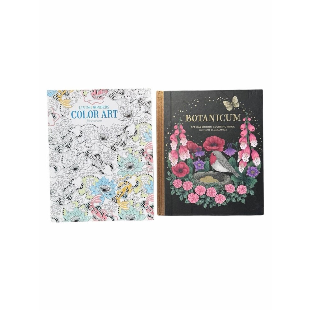 Living Wonders Color Art & Botanicum Adult Coloring Book Set of 2
